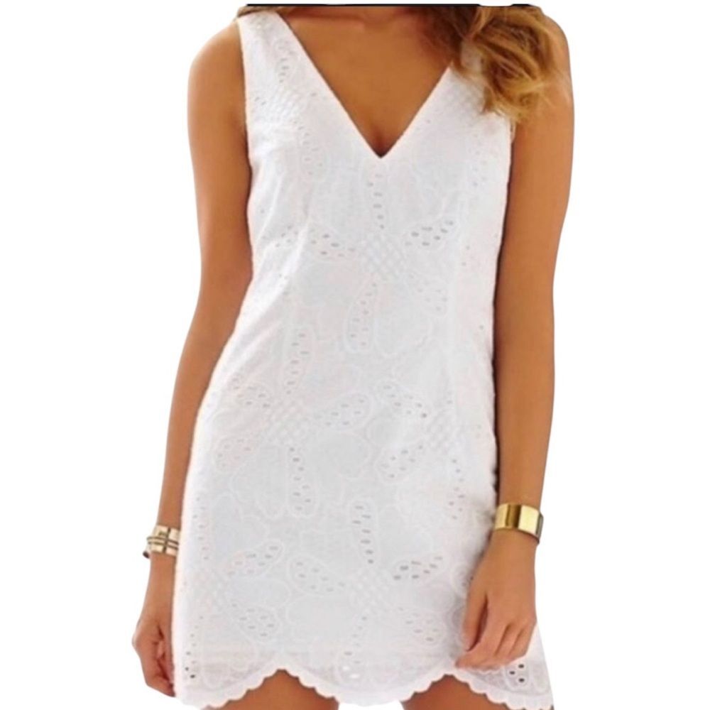 Lilly Pulitzer White Scallop Shift Mini Cotton Dress Size 4